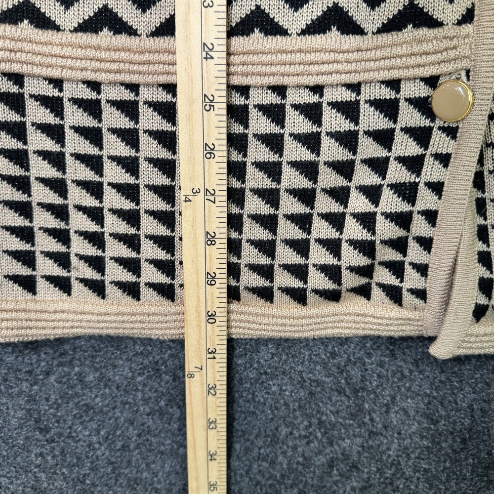 Mita Sport Womens L Geometric Knit Coatigan Cardigan Black Tan Button Front - Picture 5 of 10
